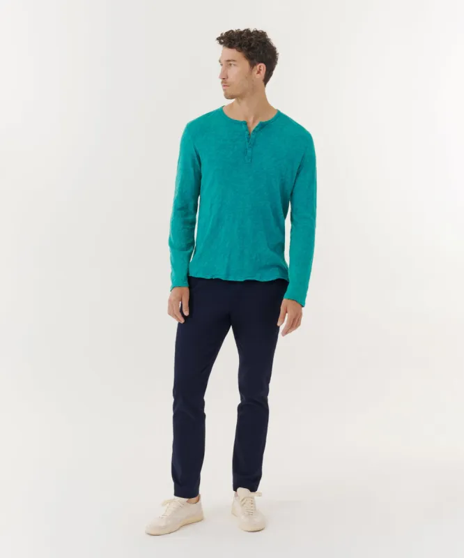 Slub Jersey Destroyed Wash Henley - Rainforest made by ATM