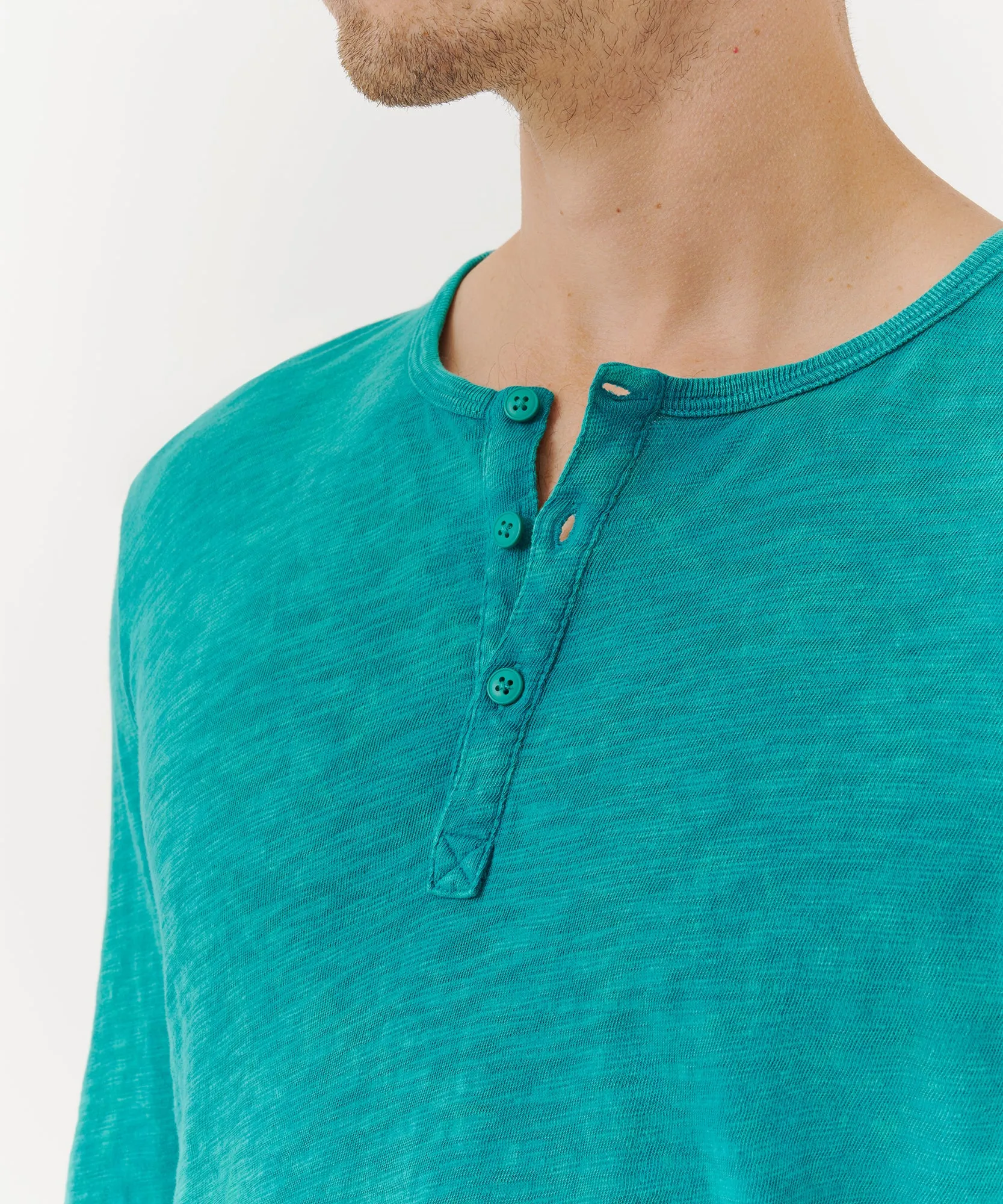 Slub Jersey Destroyed Wash Henley - Rainforest sold by ATM Anthony Thomas Melillo product image thumbnail 4