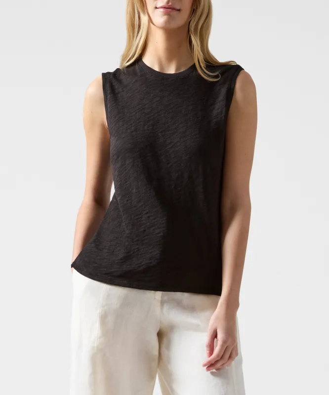Slub Jersey Sleeveless Schoolboy Tee - Black sold by ATM