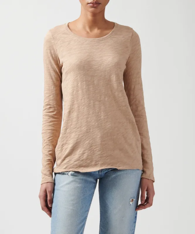 Slub Jersey Long Sleeve Destroyed Wash Tee - Camel sold by ATM Anthony Thomas Melillo