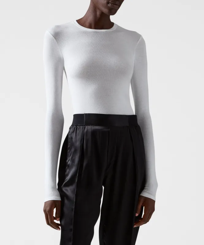 Modal Rib Long Sleeve Crew - White sold by ATM Anthony Thomas Melillo
