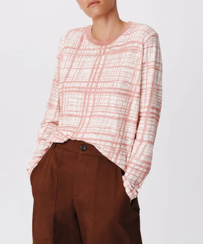 Slub Jersey with Crosshatch Long Sleeve Tee - Faded Rosewood-Chalk sold by ATM Anthony Thomas Melillo