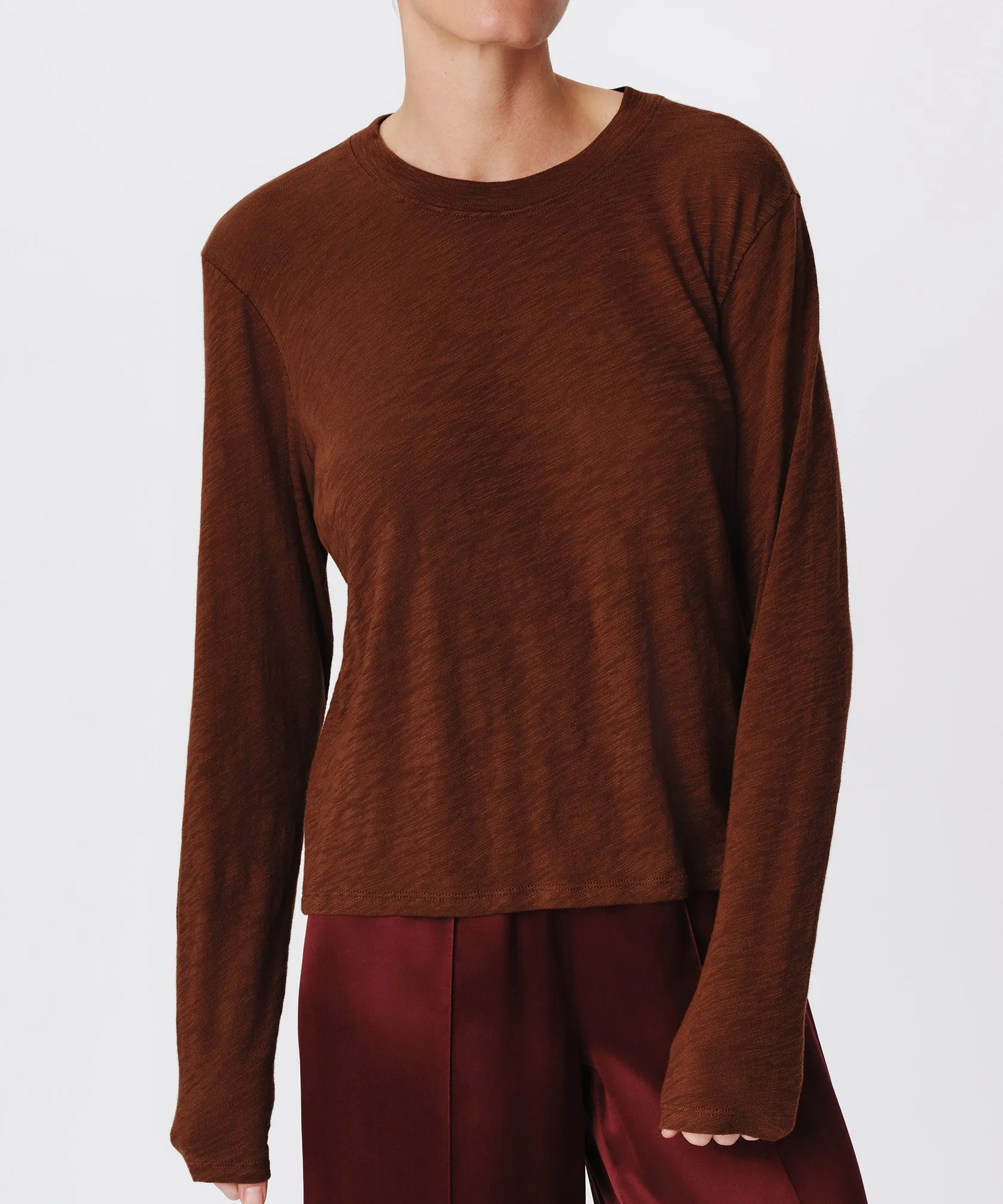 Slub Jersey Long Sleeve Crop Tee - Pecan Brown sold by ATM Anthony Thomas Melillo