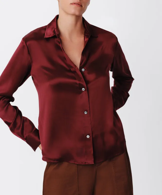Silk Charmeuse Classic Shirt - Merlot sold by ATM Anthony Thomas Melillo