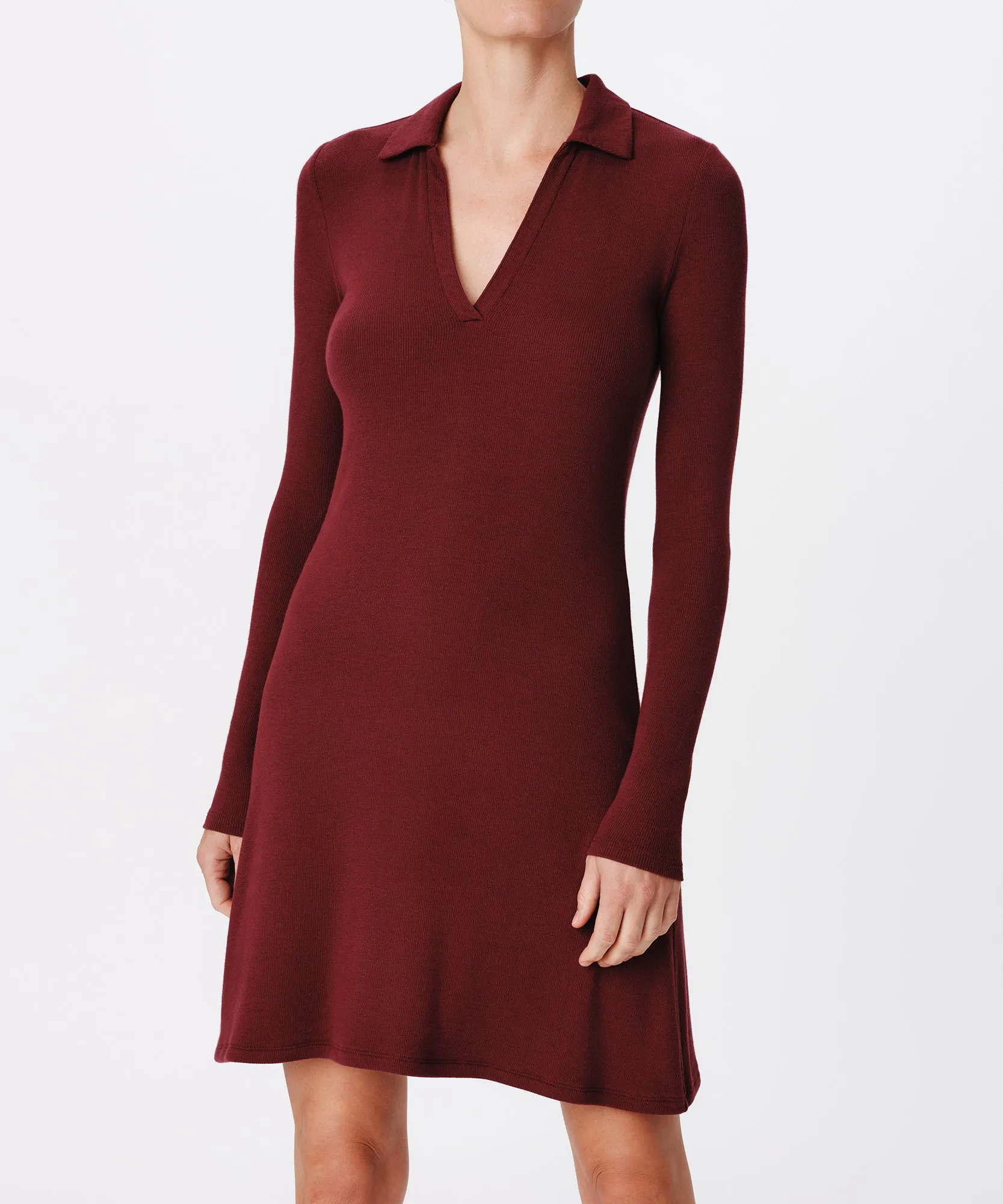 Modal Rib Split Neck Dress - Merlot sold by ATM Anthony Thomas Melillo