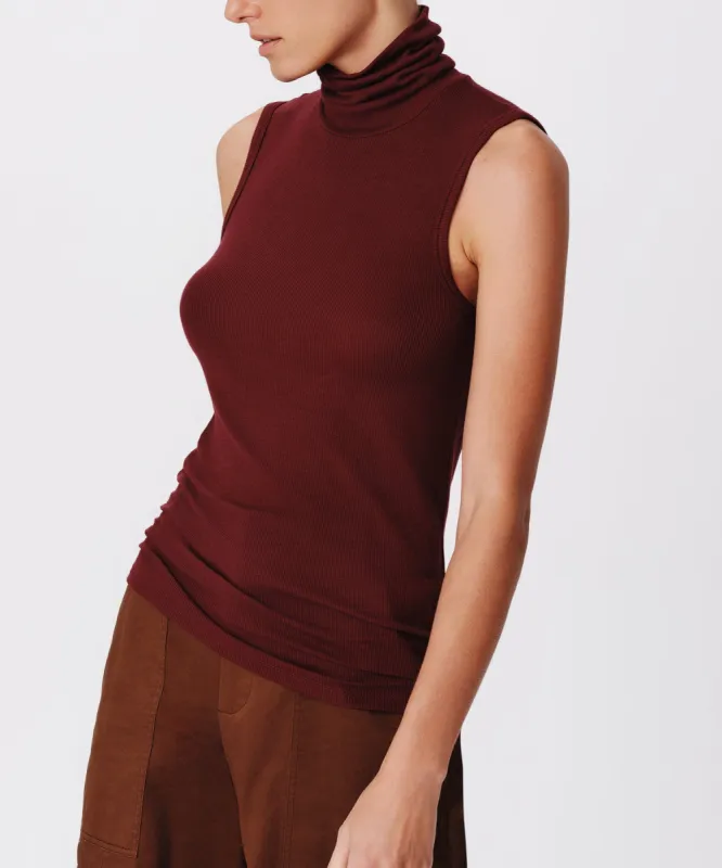 Modal Rib Sleeveless Turtleneck - Merlot sold by ATM Anthony Thomas Melillo