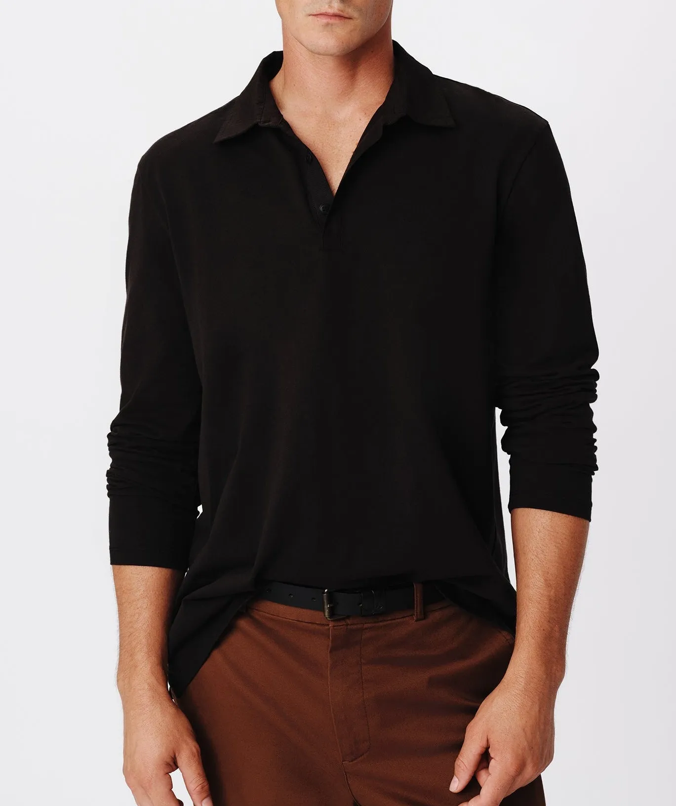 Heavyweight Jersey Seamed Long Sleeve Polo - Black sold by ATM Anthony Thomas Melillo