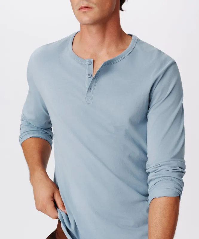 Classic Jersey Long Sleeve Henley - Hazy Blue made by ATM