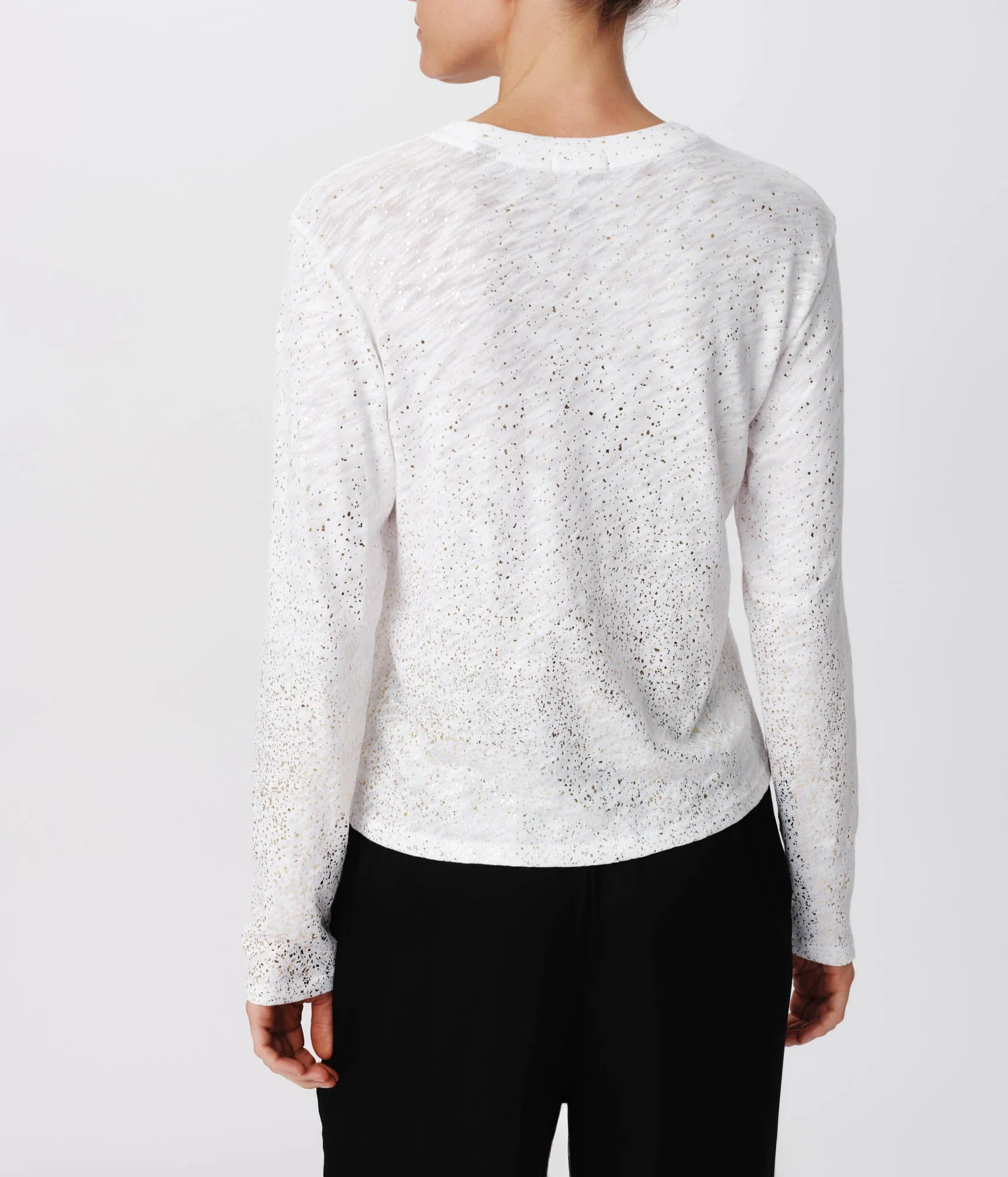 Slub Jersey with Foil Long Sleeve Crop Tee - White-Gold sold by ATM Anthony Thomas Melillo product image thumbnail 3