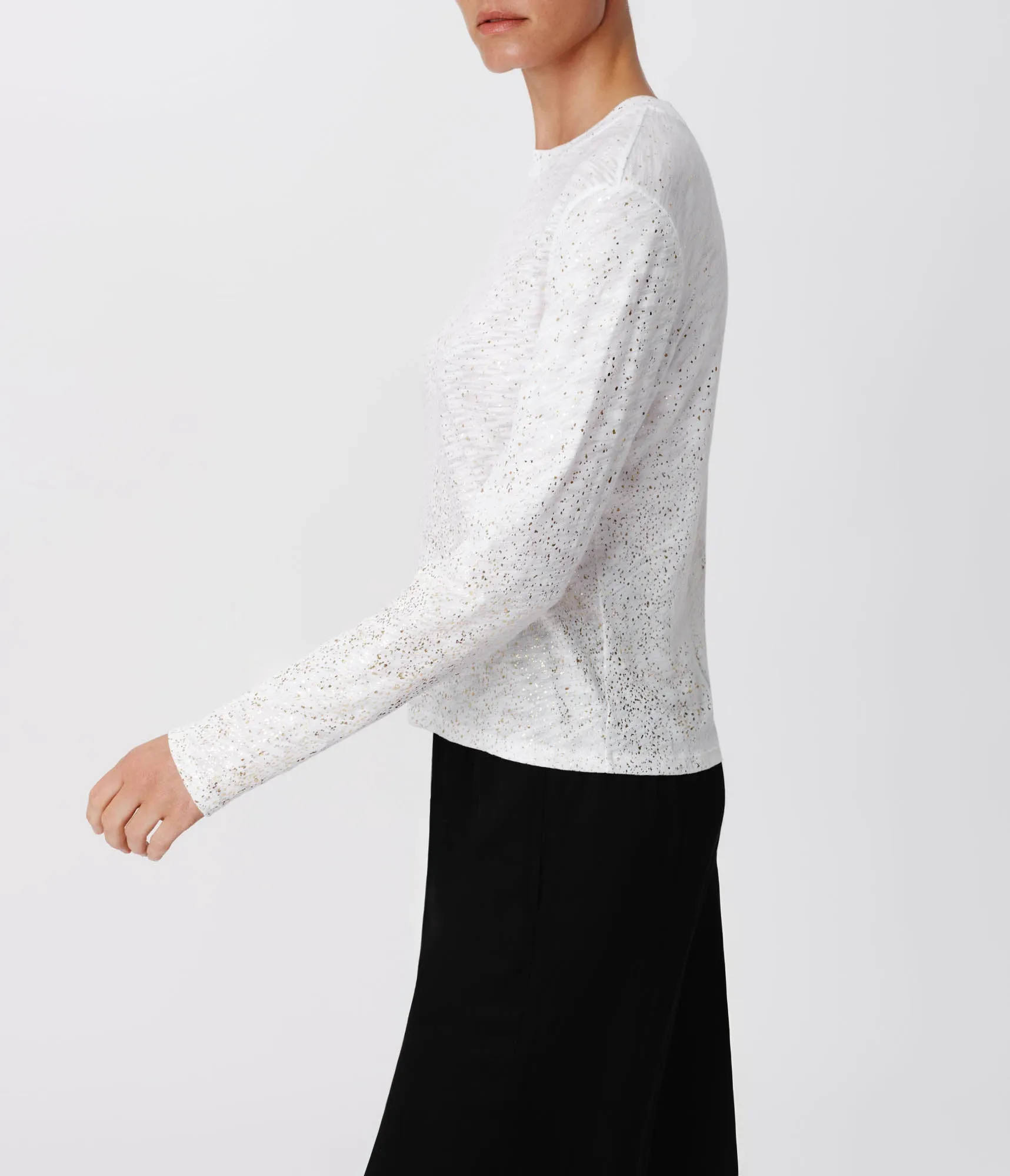 Slub Jersey with Foil Long Sleeve Crop Tee - White-Gold sold by ATM Anthony Thomas Melillo product image thumbnail 2