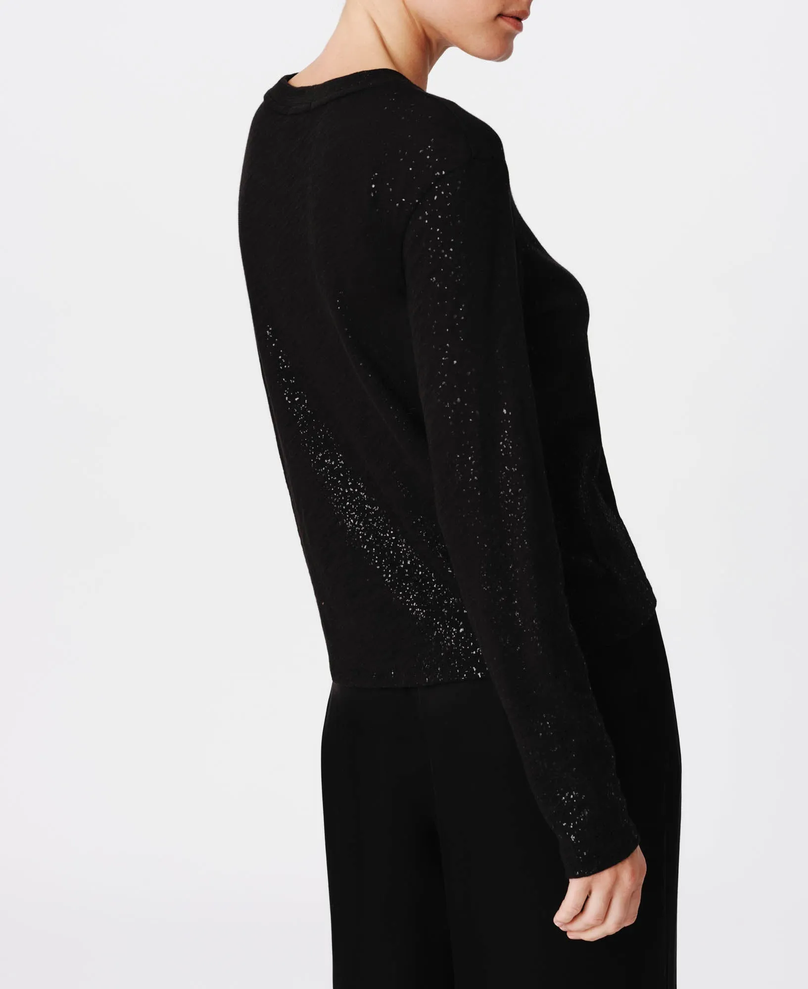 Slub Jersey with Foil Long Sleeve Crop Tee - Black-Black sold by ATM product image thumbnail 2