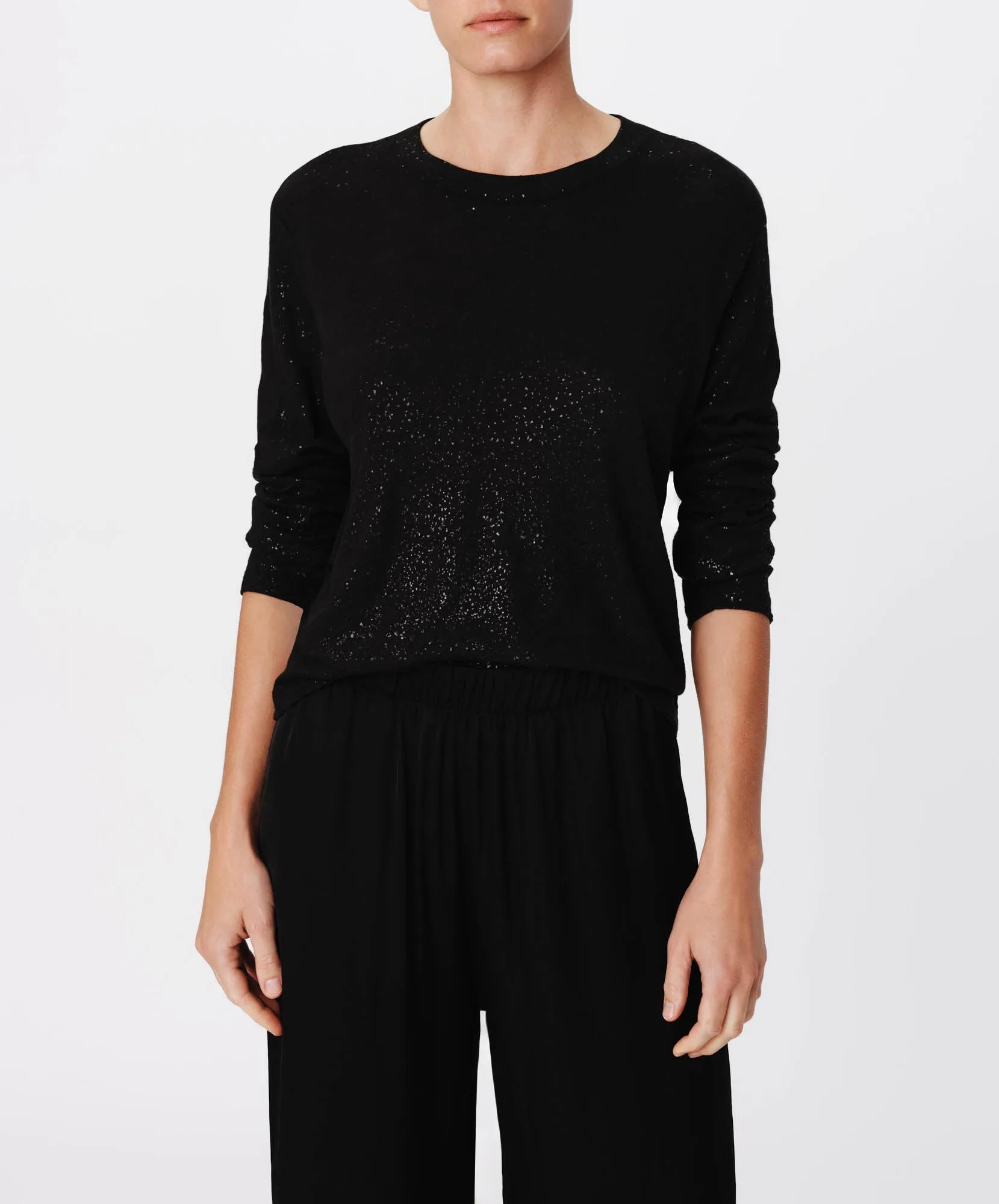 Slub Jersey with Foil Long Sleeve Crop Tee - Black-Black sold by ATM