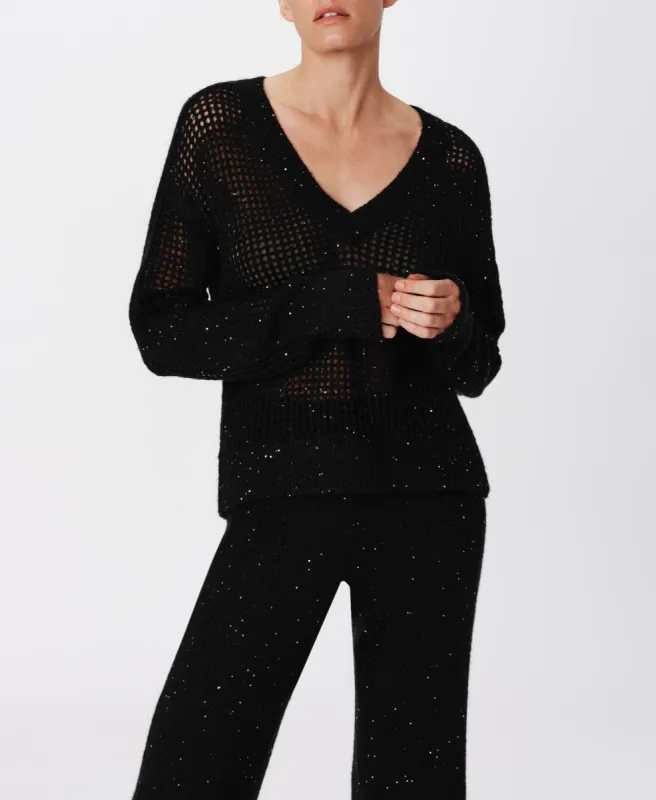 Sequin Wool Blend Net Stitch Sweater - Black sold by ATM Anthony Thomas Melillo