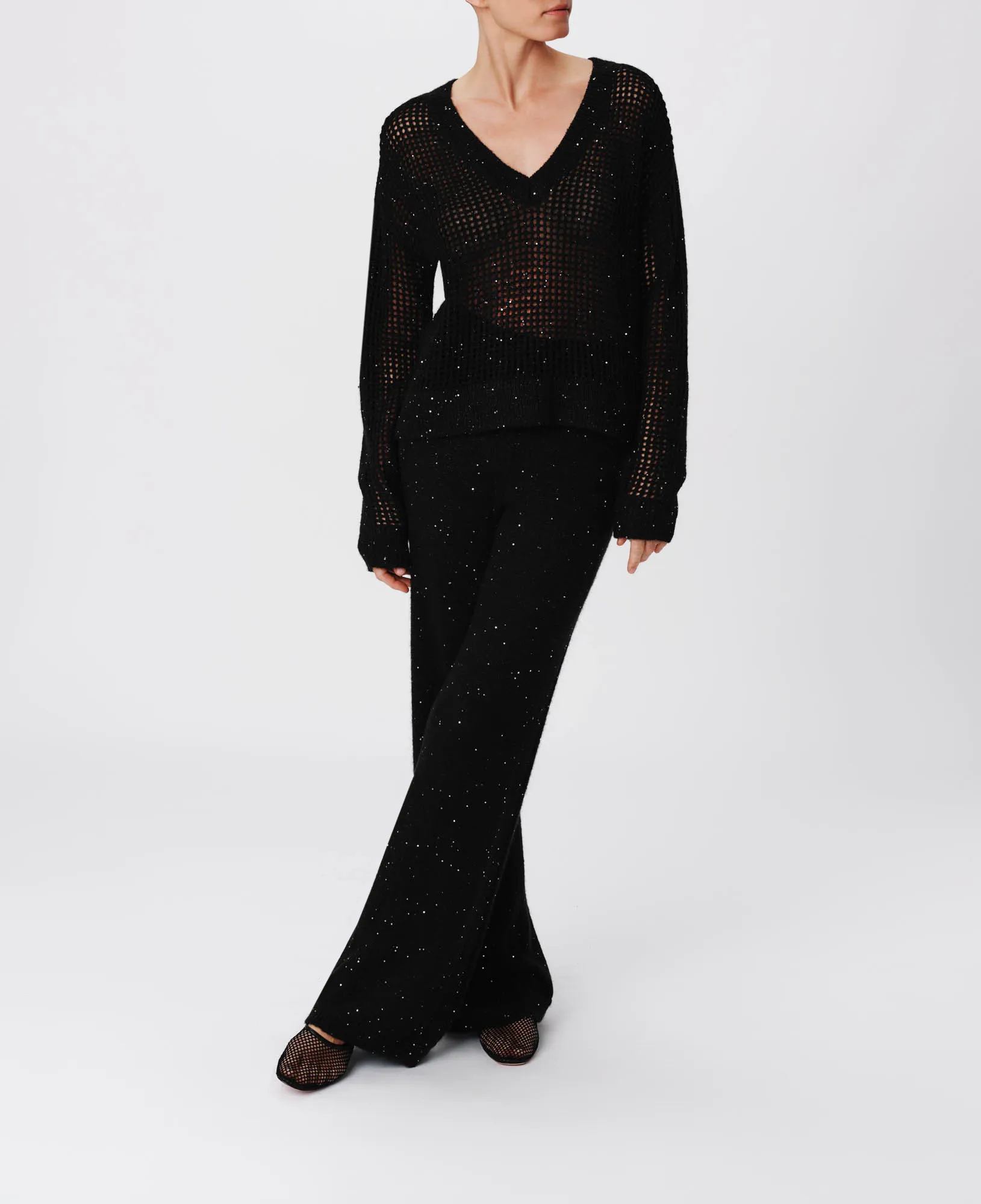 Sequin Wool Blend Net Stitch Sweater - Black sold by ATM Anthony Thomas Melillo product image thumbnail 2