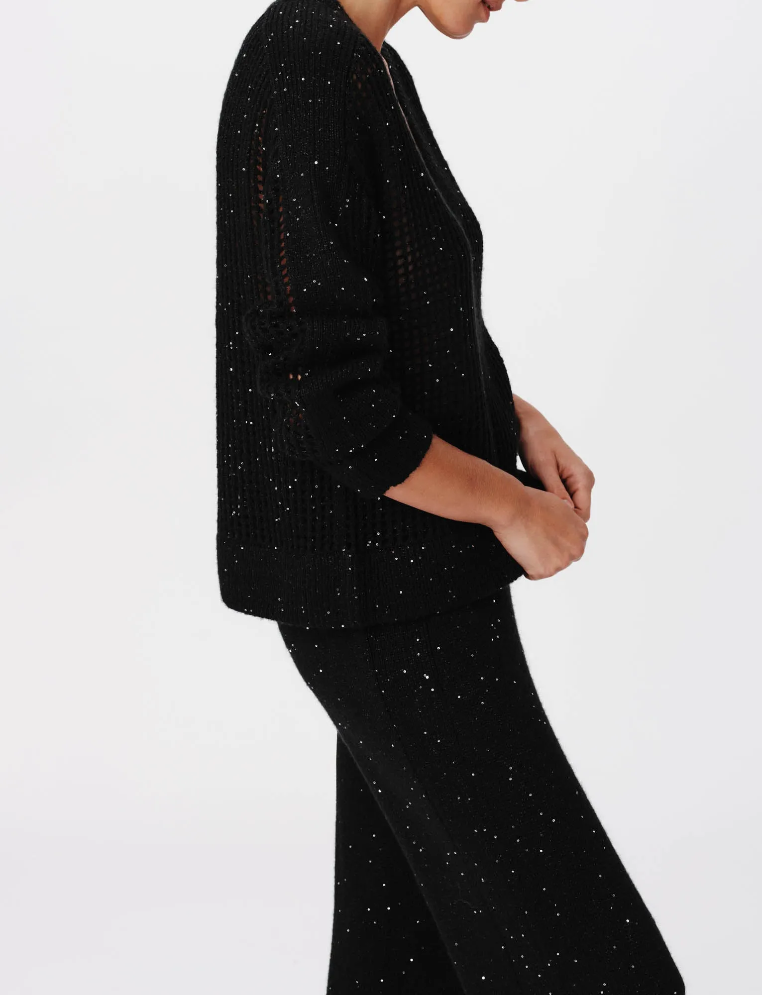 Sequin Wool Blend Net Stitch Sweater - Black sold by ATM Anthony Thomas Melillo product image thumbnail 3