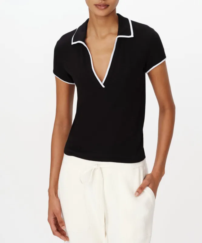 Modal Rib Short Sleeve Split Neck Top - Black sold by ATM Anthony Thomas Melillo