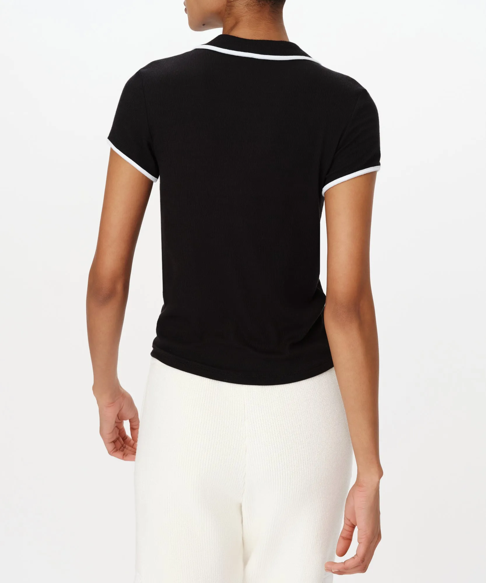 Modal Rib Short Sleeve Split Neck Top - Black sold by ATM Anthony Thomas Melillo product image thumbnail 3