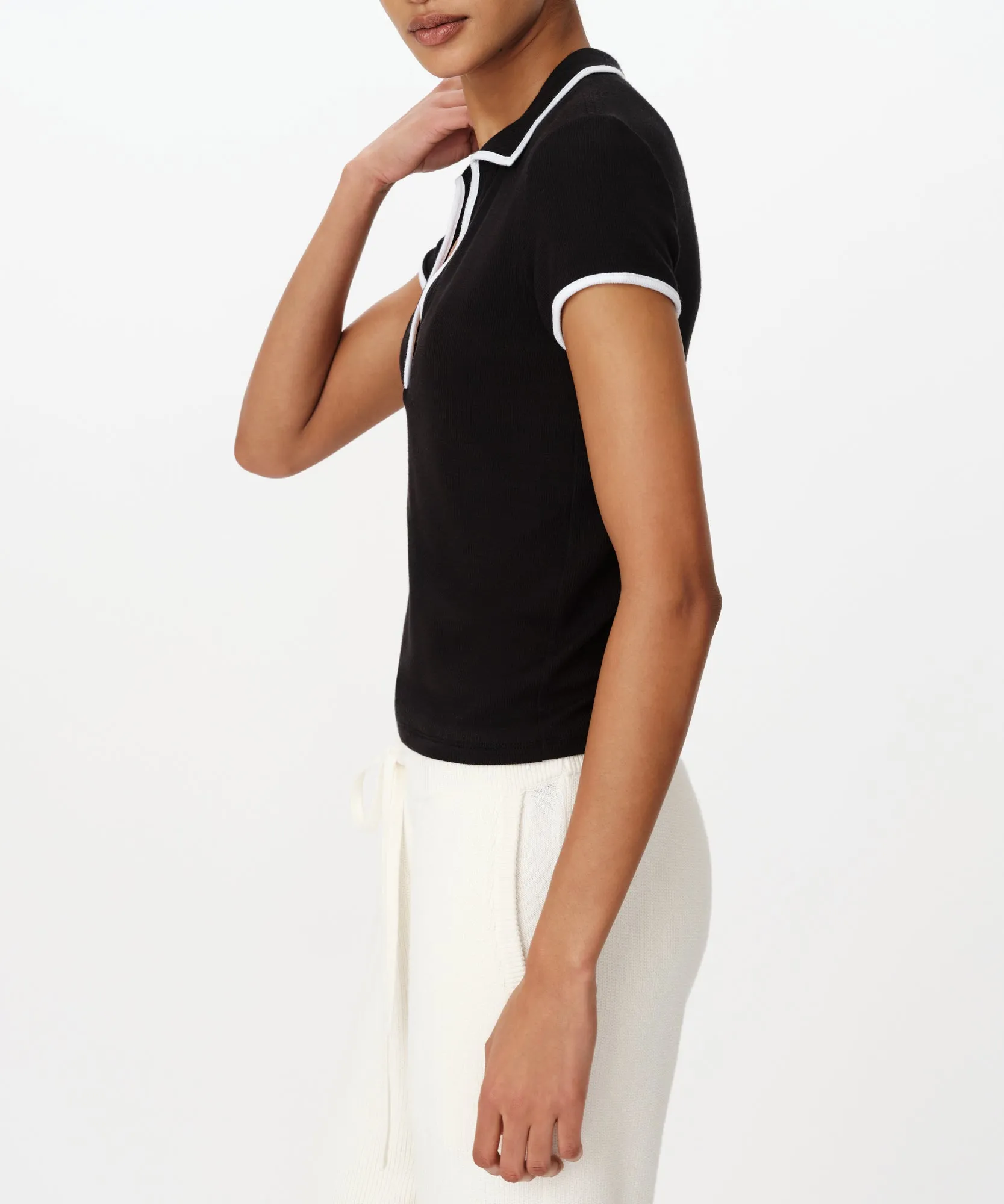 Modal Rib Short Sleeve Split Neck Top - Black sold by ATM Anthony Thomas Melillo product image thumbnail 2