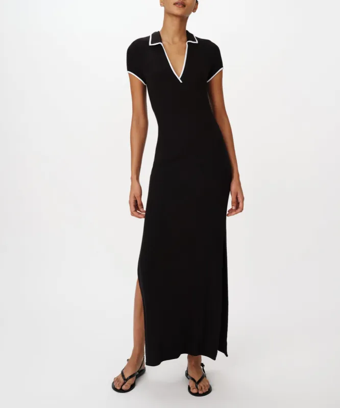 Modal Rib Short Sleeve Split Neck Dress - Black sold by ATM Anthony Thomas Melillo