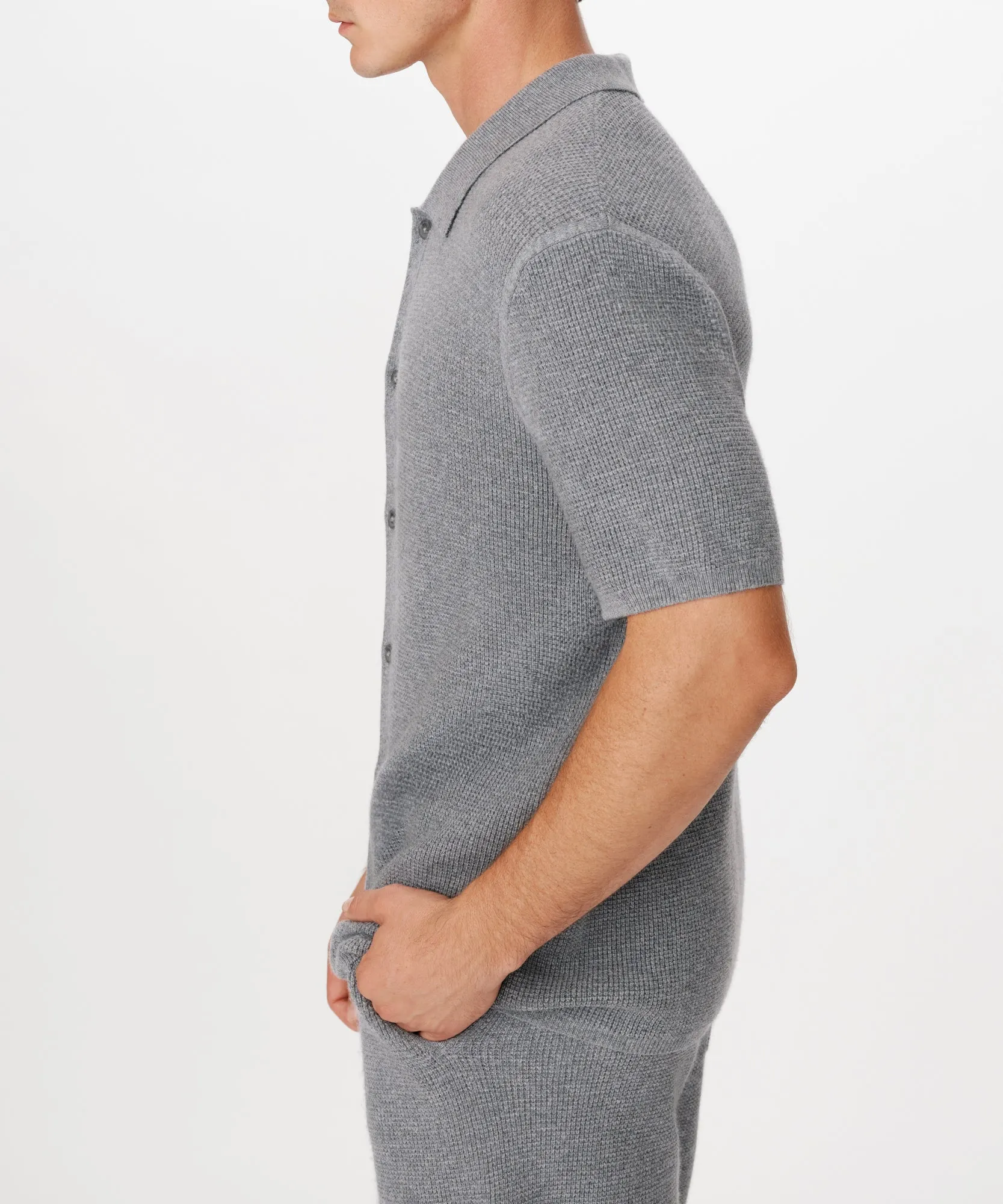 Merino Cotton Cashmere Blend Waffle Shirt - Heather Grey sold by ATM Anthony Thomas Melillo product image thumbnail 2
