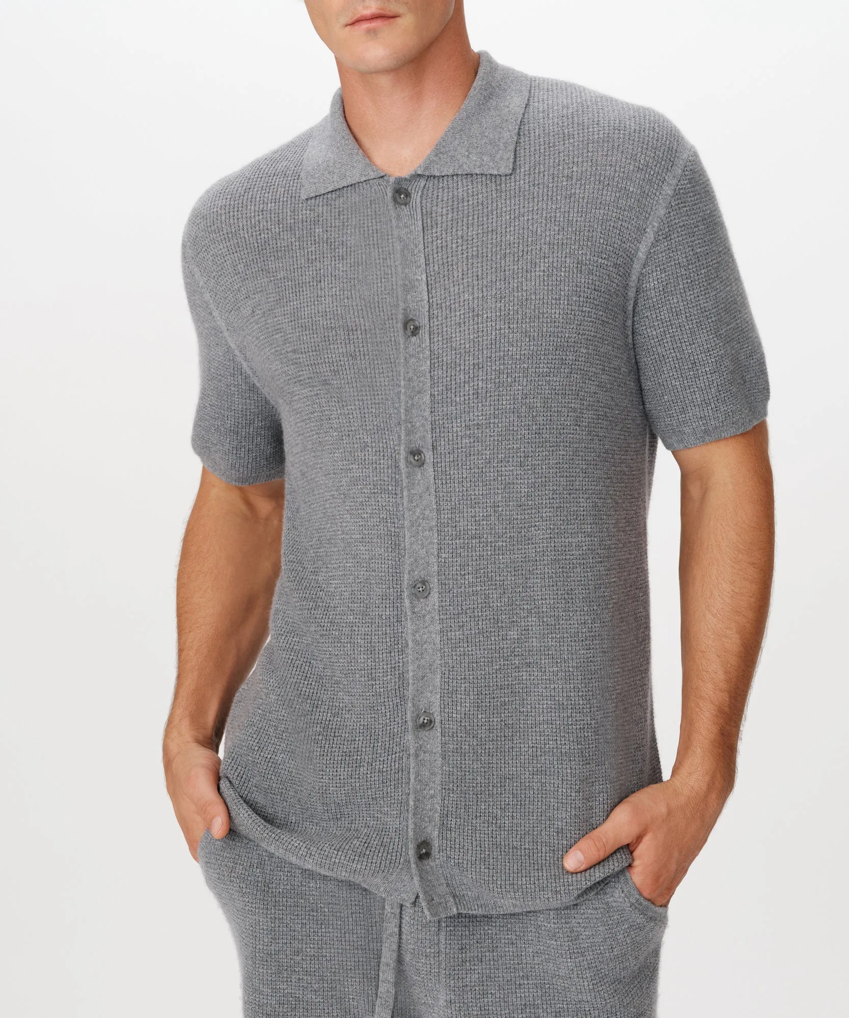 Merino Cotton Cashmere Blend Waffle Shirt - Heather Grey sold by ATM Anthony Thomas Melillo