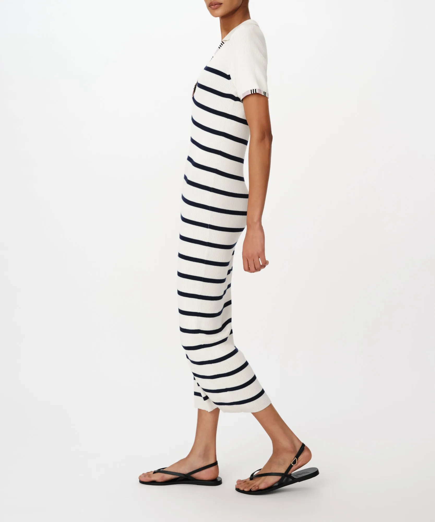 Cotton Silk Blend Striped Sleeveless Split Collar Dress - White-Midnight sold by ATM Anthony Thomas Melillo product image thumbnail 2