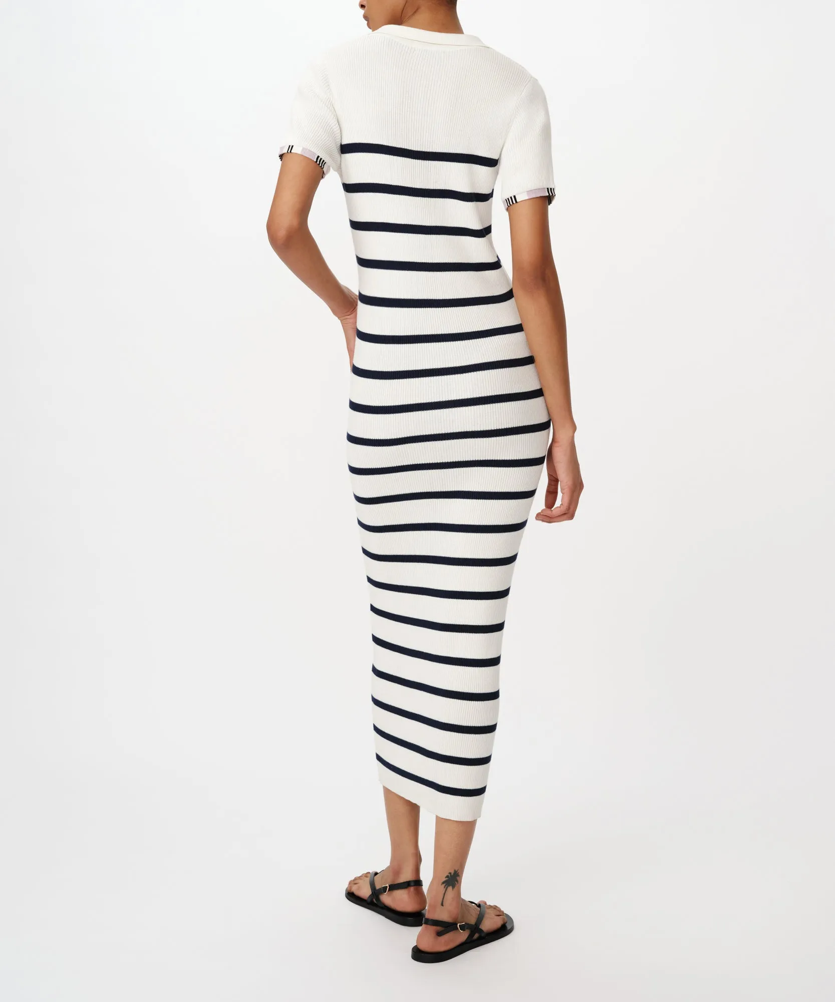 Cotton Silk Blend Striped Sleeveless Split Collar Dress - White-Midnight sold by ATM Anthony Thomas Melillo product image thumbnail 3