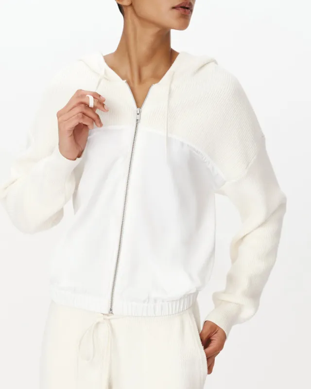 Cotton Cashmere Mixed Media Zip-Up Hoodie Sweater - Chalk sold by ATM Anthony Thomas Melillo