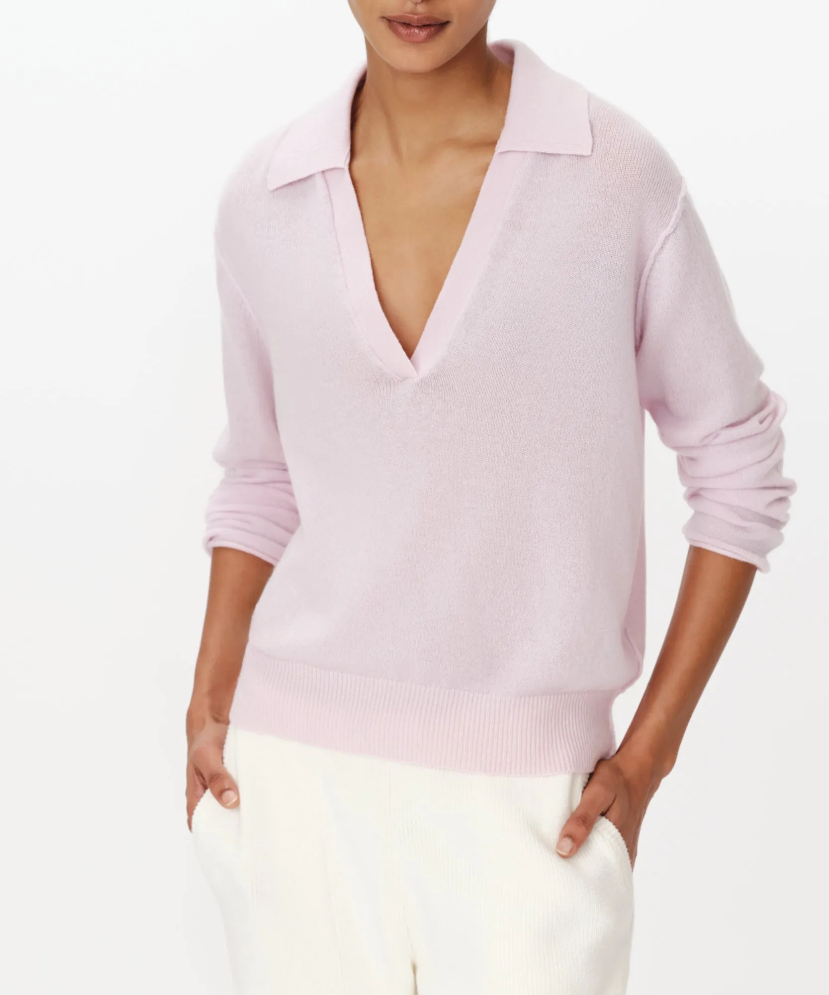 Cashmere Oversized Polo Sweater - Faded Petunia sold by ATM Anthony Thomas Melillo