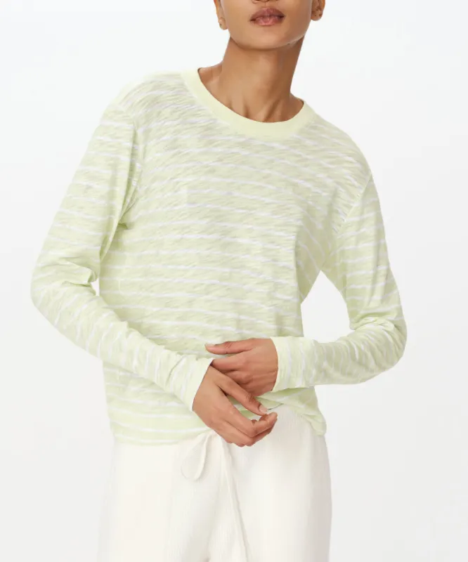 Slub Jersey with Stripe Long Sleeve Destroyed Wash Crop Tee - Mint Tint-White sold by ATM Anthony Thomas Melillo