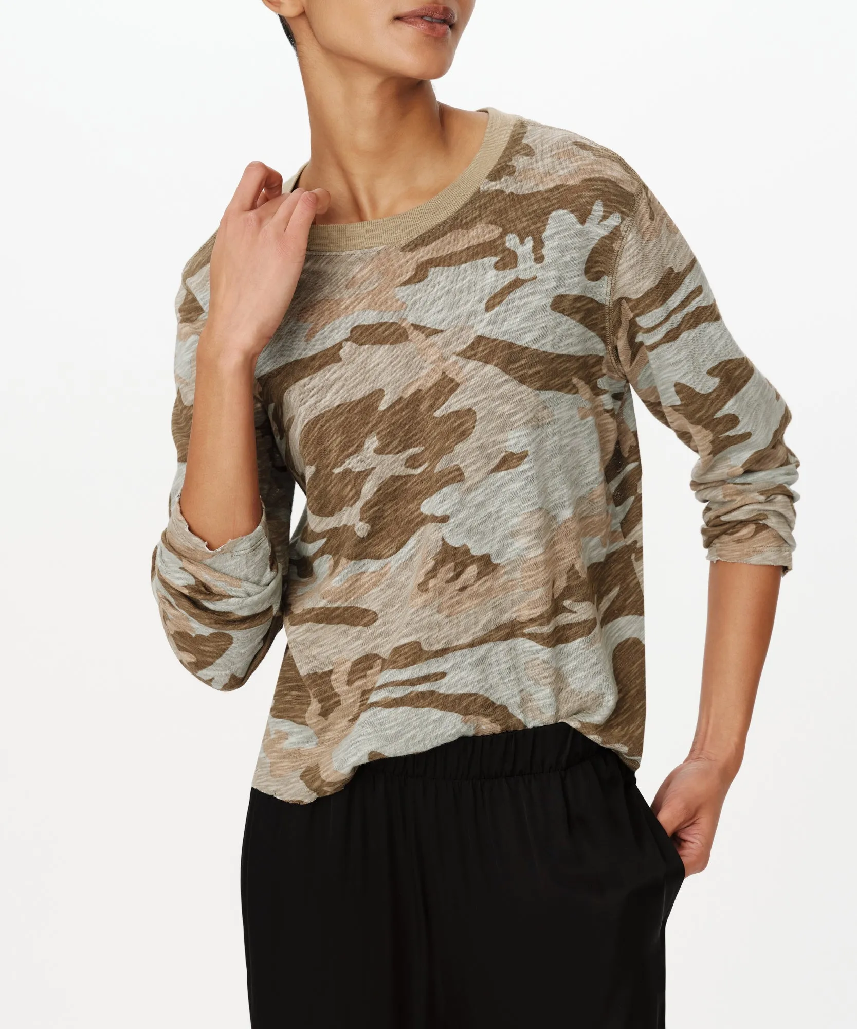 Slub Jersey Long Sleeve Destroyed Wash Crop Tee - Faded Army-Multi sold by ATM Anthony Thomas Melillo