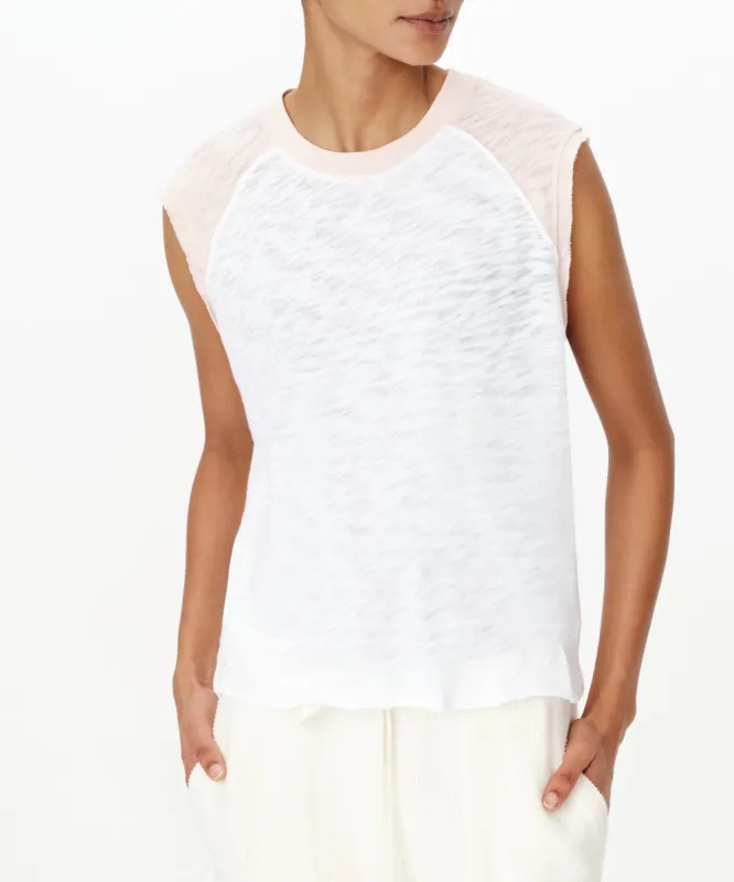 Slub Jersey Sleeveless Baseball Muscle Tee - White-Oyster Pink sold by ATM Anthony Thomas Melillo
