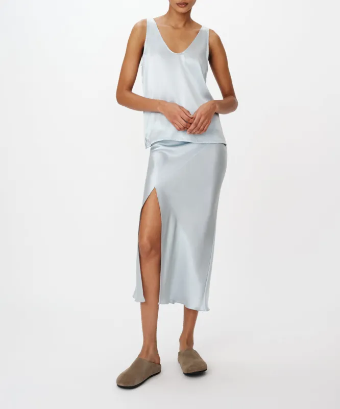 Satin Slit Detail Bias Skirt - Pastel Blue sold by ATM Anthony Thomas Melillo