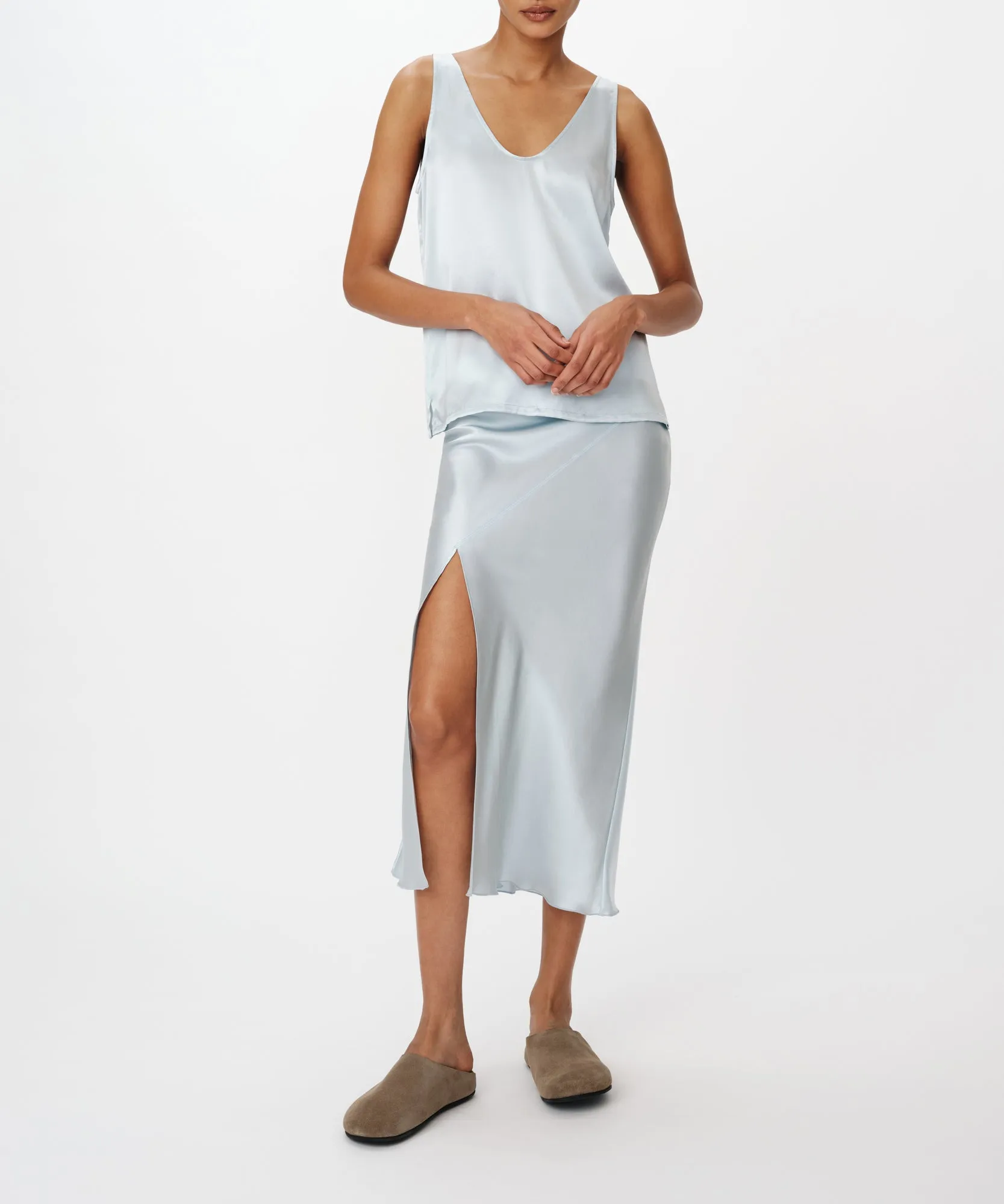 Satin Slit Detail Bias Skirt - Pastel Blue sold by ATM Anthony Thomas Melillo