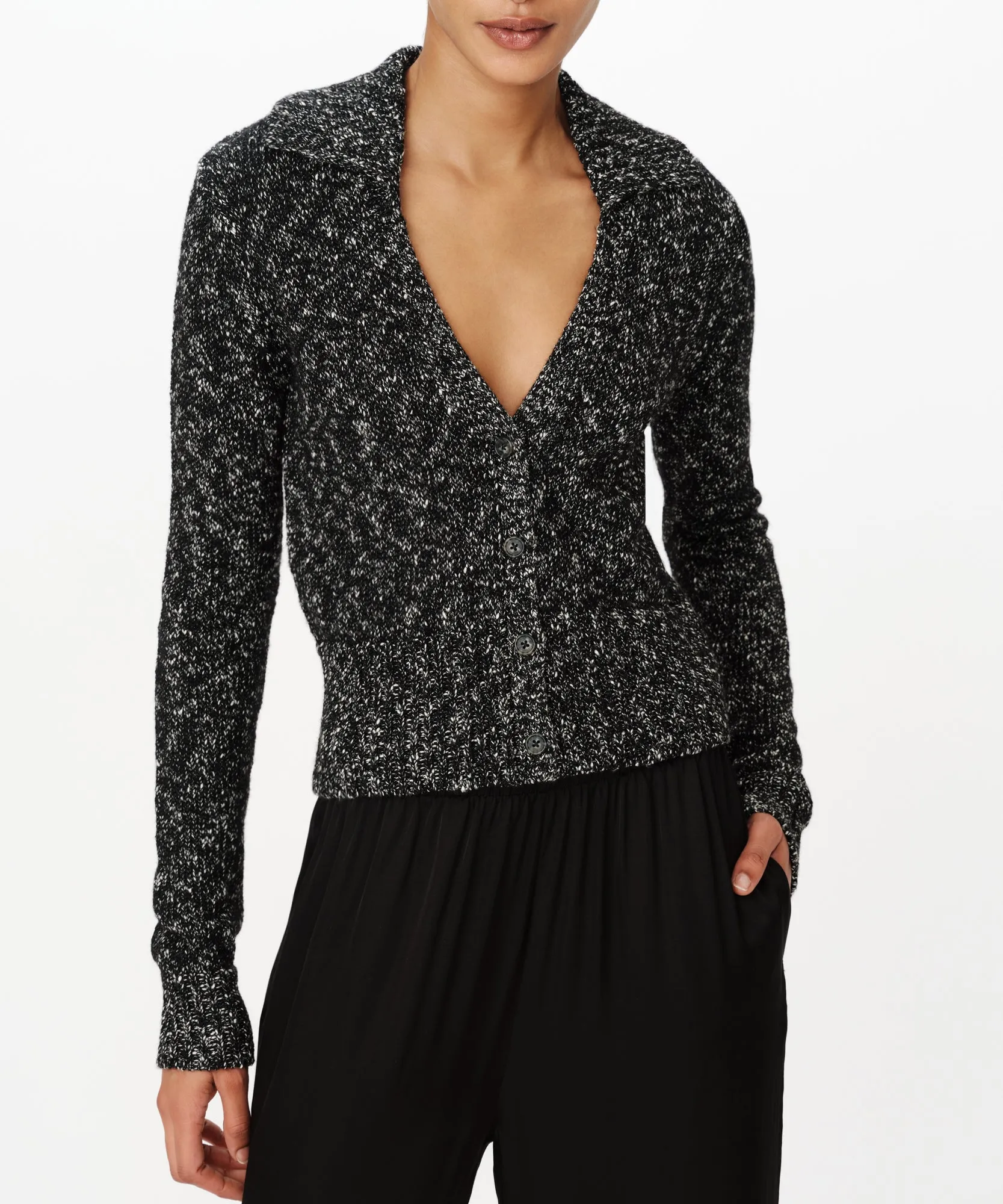 Cotton Blend Collared Cardigan - Black Marl sold by ATM Anthony Thomas Melillo