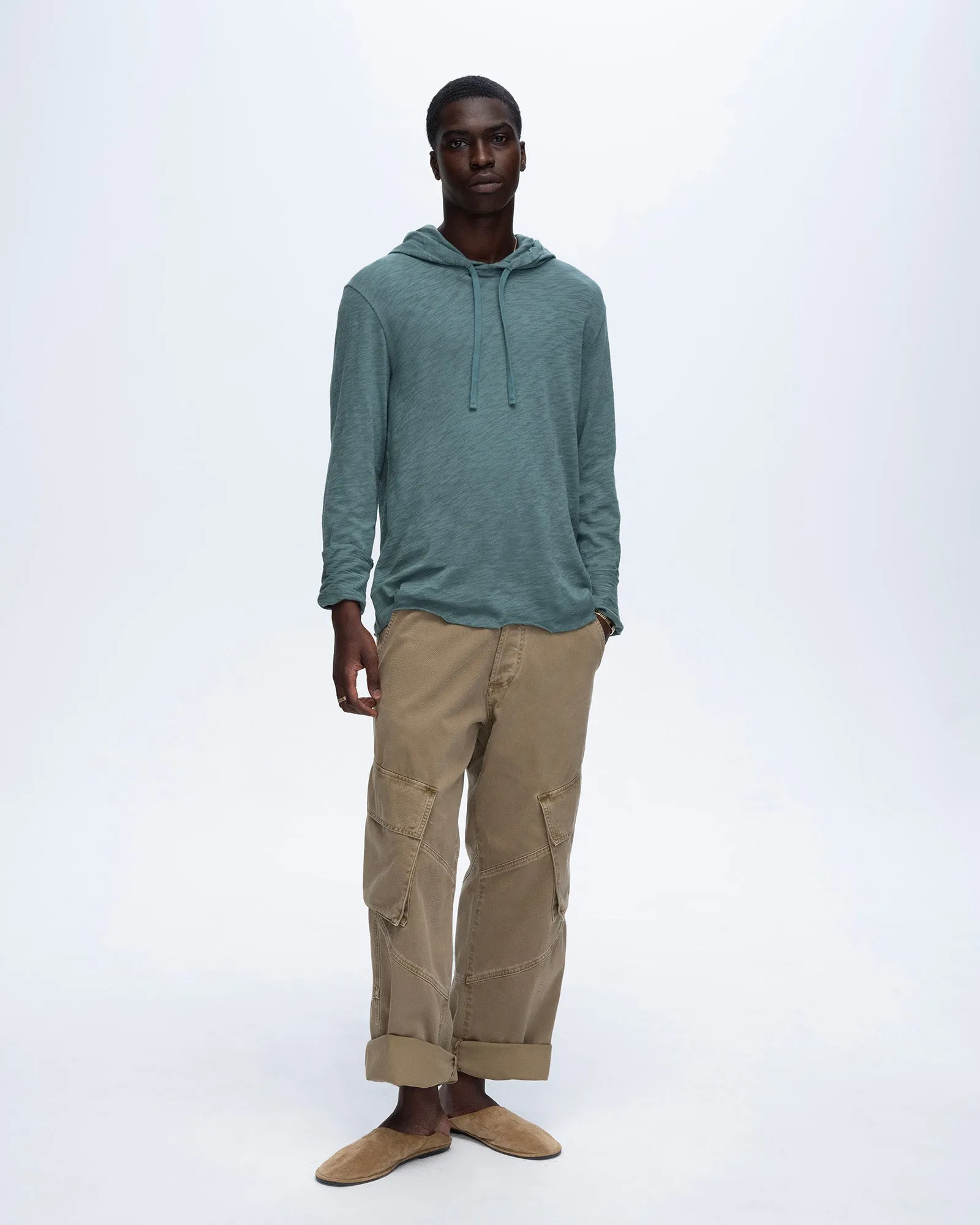 Slub Jersey Long Sleeve Destroyed Hoodie - Spring Eucalyptus sold by ATM Anthony Thomas Melillo