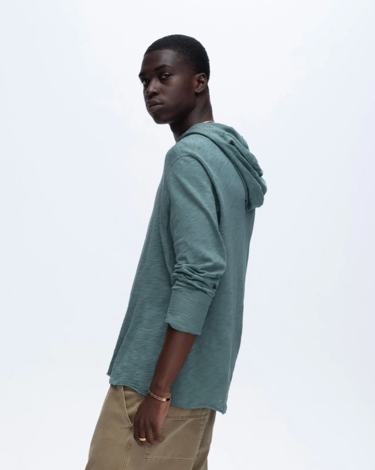 Slub Jersey Long Sleeve Destroyed Hoodie - Spring Eucalyptus sold by ATM Anthony Thomas Melillo product image thumbnail 2