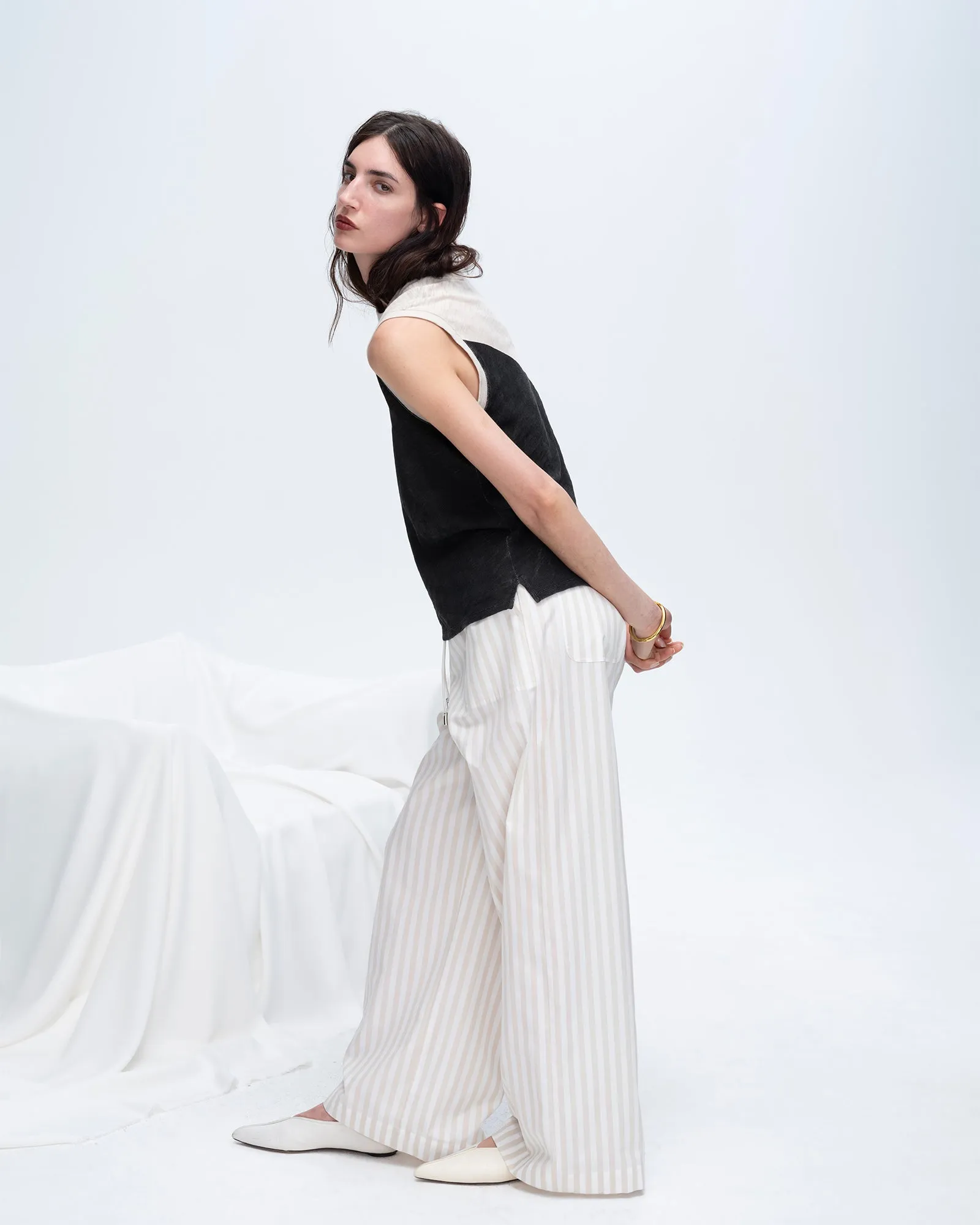 Cotton Blend Yarn Die Stripe Pull on Pants - Soft Beige-Chalk sold by ATM Anthony Thomas Melillo product image thumbnail 2