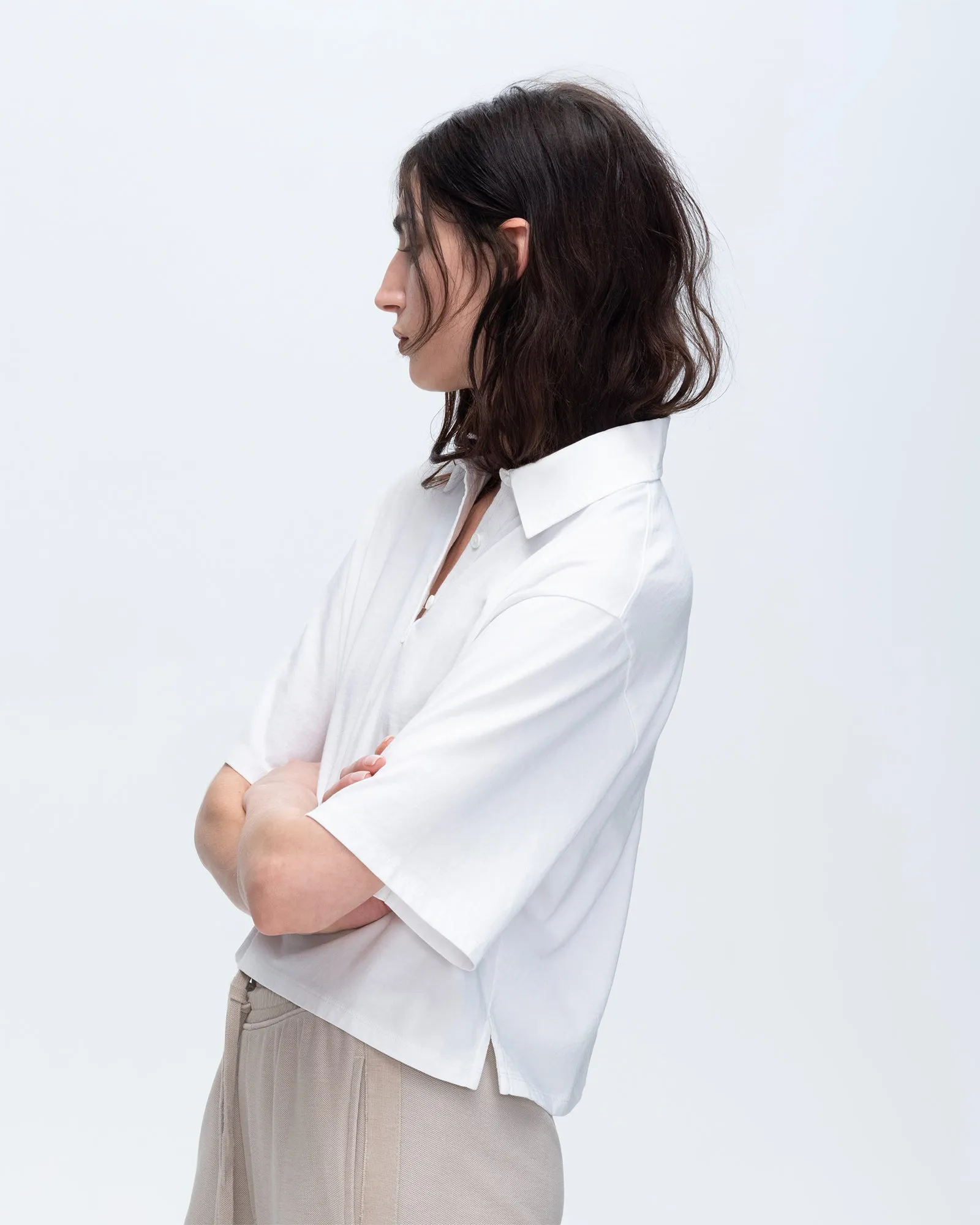 Heavyweight Jersey Mixed Media Short Sleeve Polo Vintage Wash - White sold by ATM Anthony Thomas Melillo product image thumbnail 2