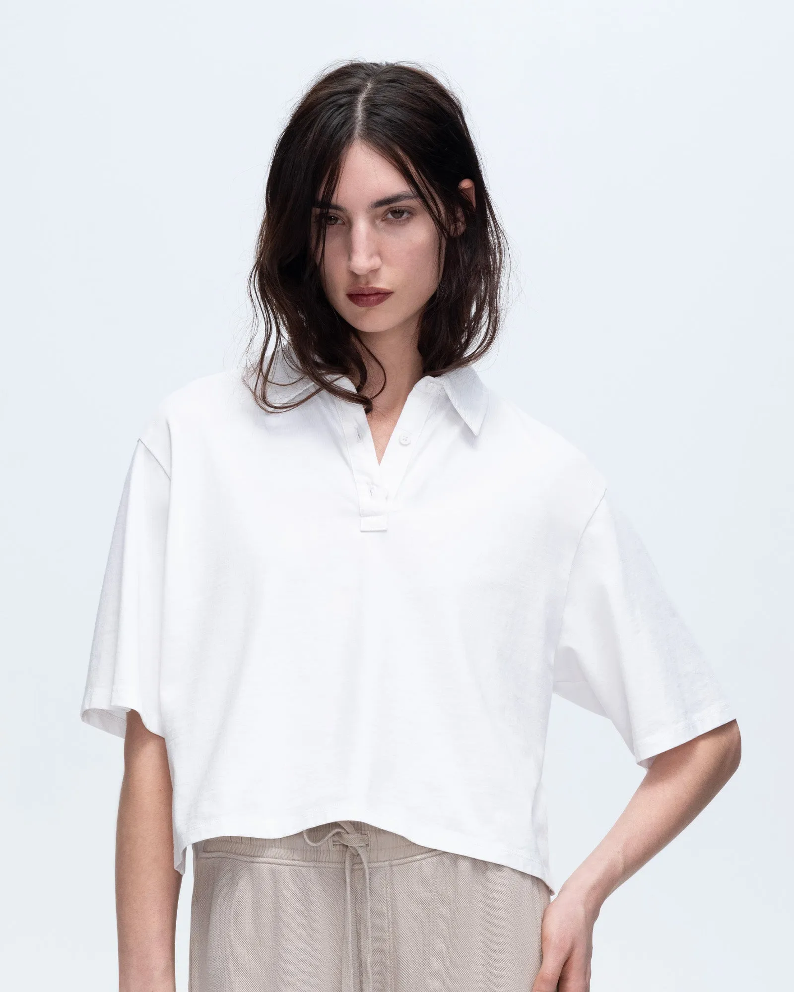 Heavyweight Jersey Mixed Media Short Sleeve Polo Vintage Wash - White sold by ATM Anthony Thomas Melillo product image thumbnail 4