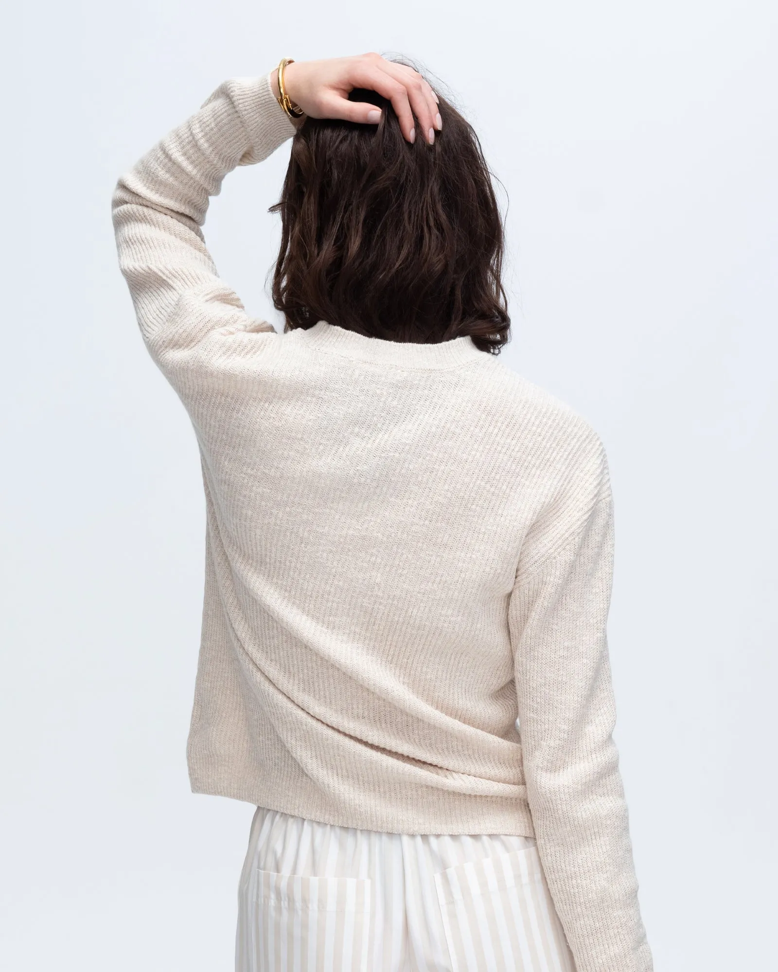 Cotton Blend Pintuck Detail Crew Neck Sweater - Chalk sold by ATM Anthony Thomas Melillo product image thumbnail 3