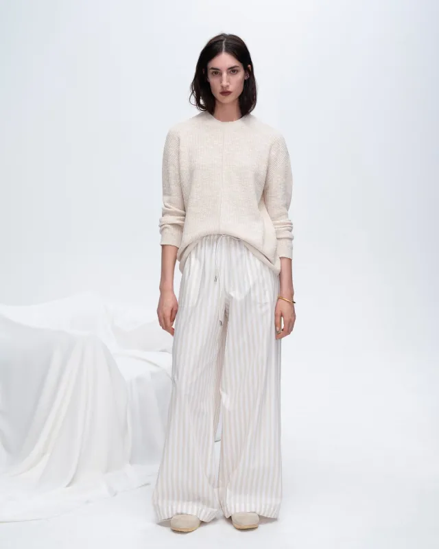 Cotton Blend Pintuck Detail Crew Neck Sweater - Chalk sold by ATM Anthony Thomas Melillo