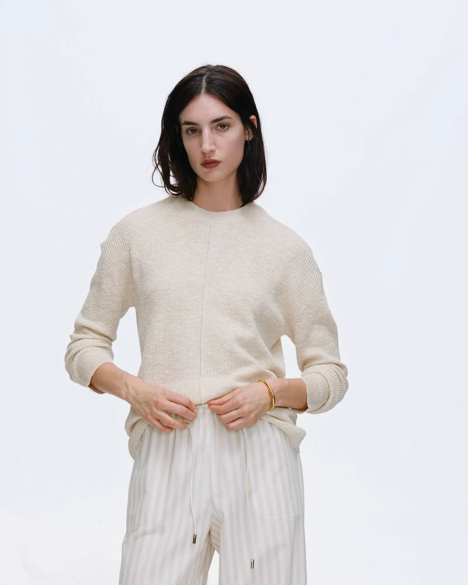 Cotton Blend Pintuck Detail Crew Neck Sweater - Chalk sold by ATM Anthony Thomas Melillo product image thumbnail 4