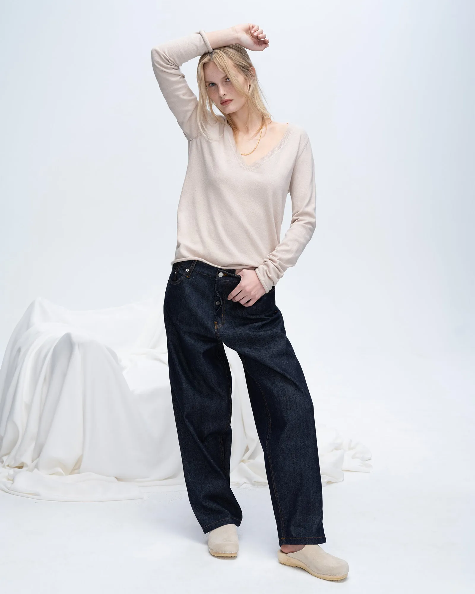 Cotton Cashmere V-Neck Sweater - Soft Beige sold by ATM Anthony Thomas Melillo