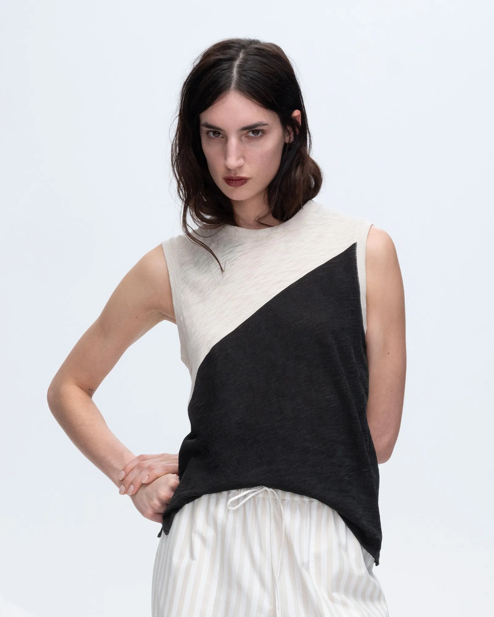 Slub Jersey Sleeveless Schoolboy Colorblock - Soft Beige-Black sold by ATM Anthony Thomas Melillo product image thumbnail 4