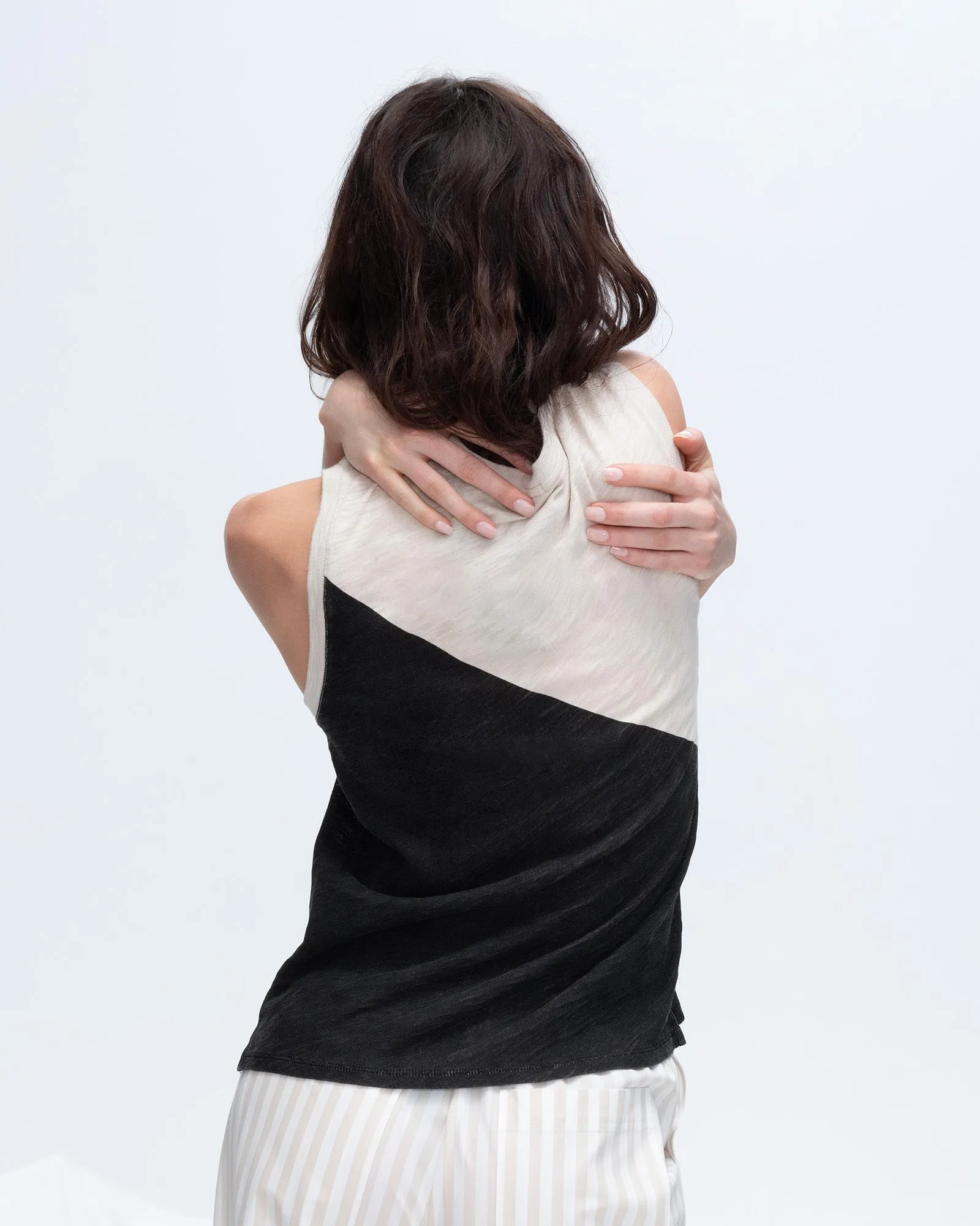 Slub Jersey Sleeveless Schoolboy Colorblock - Soft Beige-Black sold by ATM Anthony Thomas Melillo product image thumbnail 3