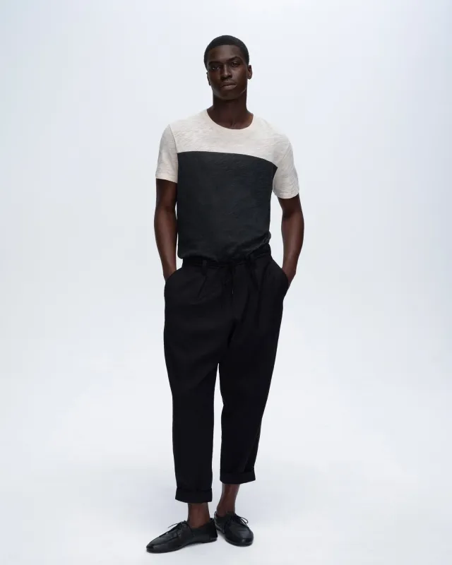 Slub Jersey Colorblocked Short Sleeve Crew Neck Tee - Soft Beige-Black sold by ATM Anthony Thomas Melillo