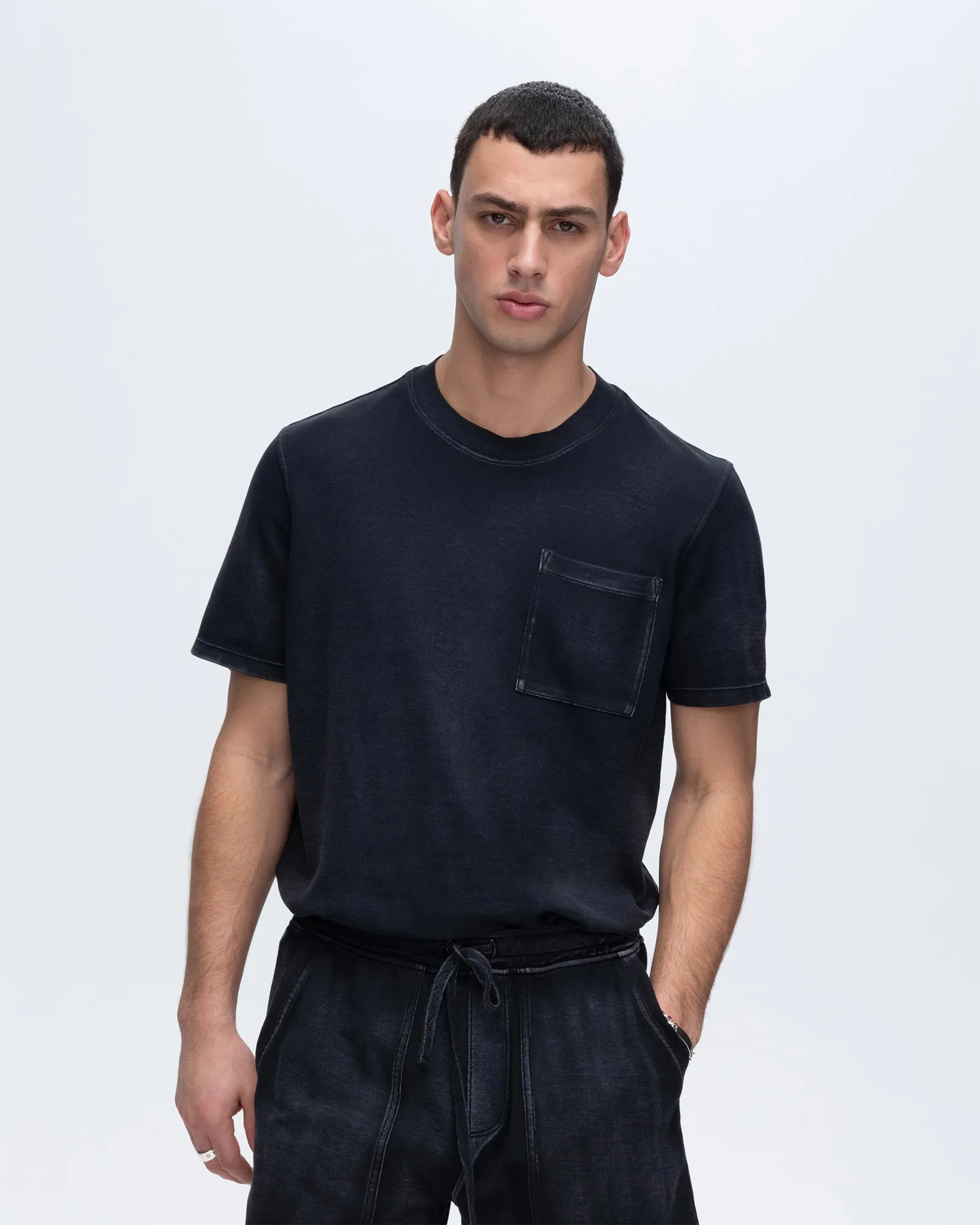 Pique Short Sleeve Crew Neck Pocket Tee Pigment Wash - Black sold by ATM Anthony Thomas Melillo product image thumbnail 4