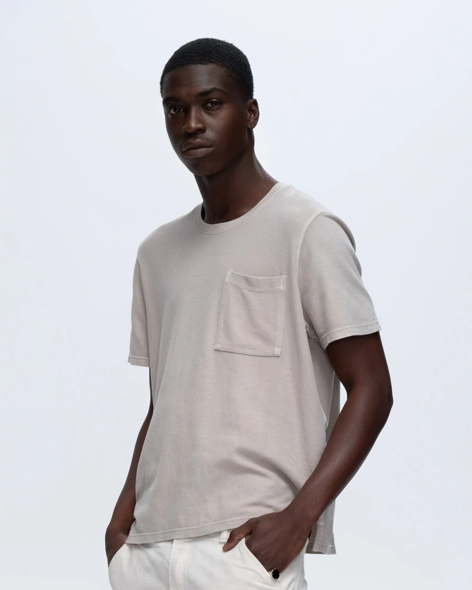 Pique Short Sleeve Crew Neck Pocket Tee Pigment Wash - Sandy Beige sold by ATM Anthony Thomas Melillo product image thumbnail 4