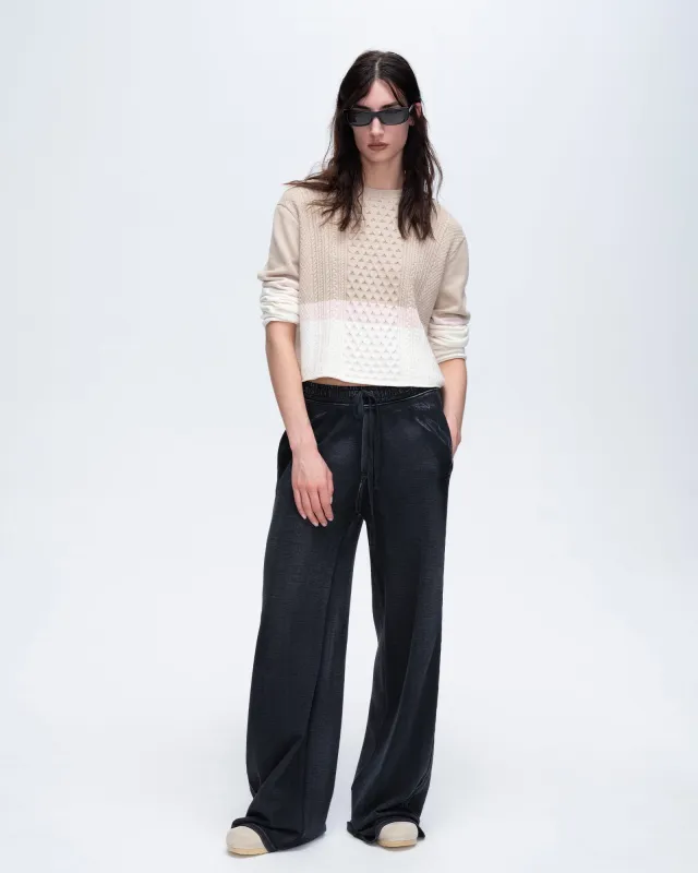 Pique Mixed Media Wide Leg Pants - Black sold by ATM Anthony Thomas Melillo